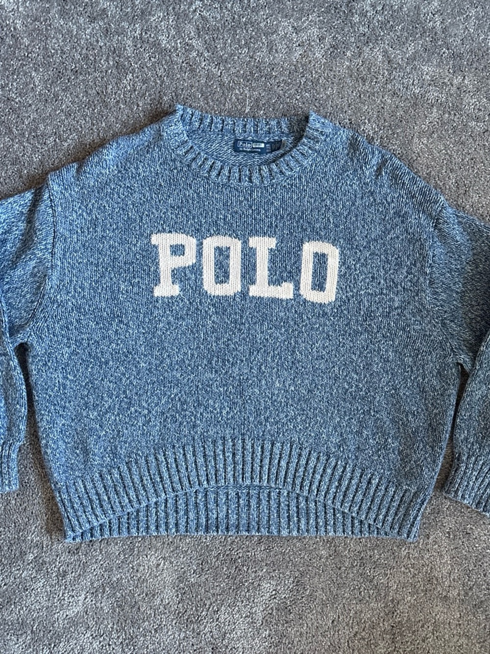 Polo Ralph Lauren Blue 'POLO' logo knit Crewneck Sweater XXL